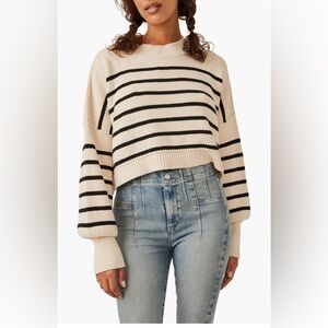 Free People Easy Street Black and Cream Striped Sweater